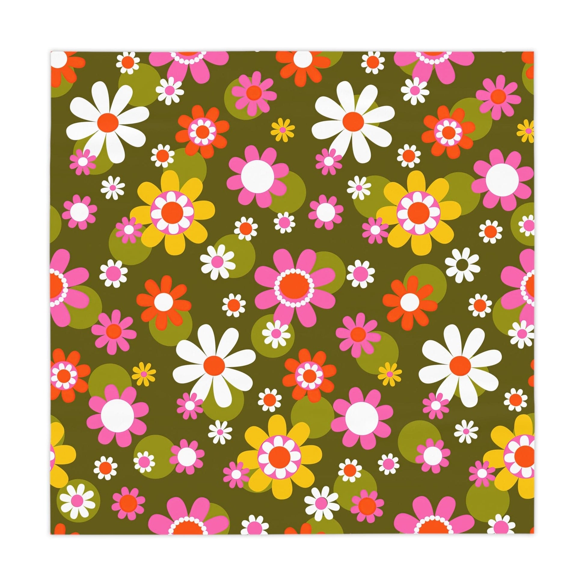 Printify Groovy Hippie Daisy Flower Power Tablecloth, Retro Mid Mod Floral Table Linen, Mid Century Dining Table Decor Home Decor One size / White 16165494938854854770