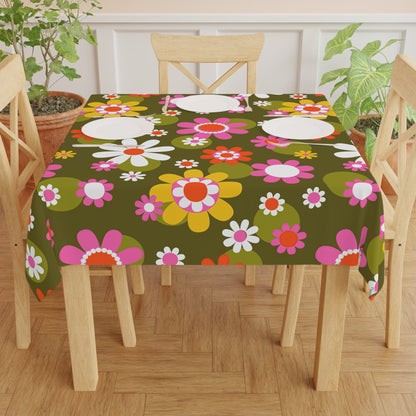 Kate McEnroe New York Groovy Hippie Daisy Flower Power Tablecloth, Retro Mid Mod Floral Table Linen, Mid Century Dining Table DecorTablecloths16165494938854854770