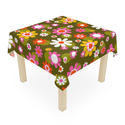 Kate McEnroe New York Groovy Hippie Daisy Flower Power Tablecloth, Retro Mid Mod Floral Table Linen, Mid Century Dining Table DecorTablecloths16165494938854854770