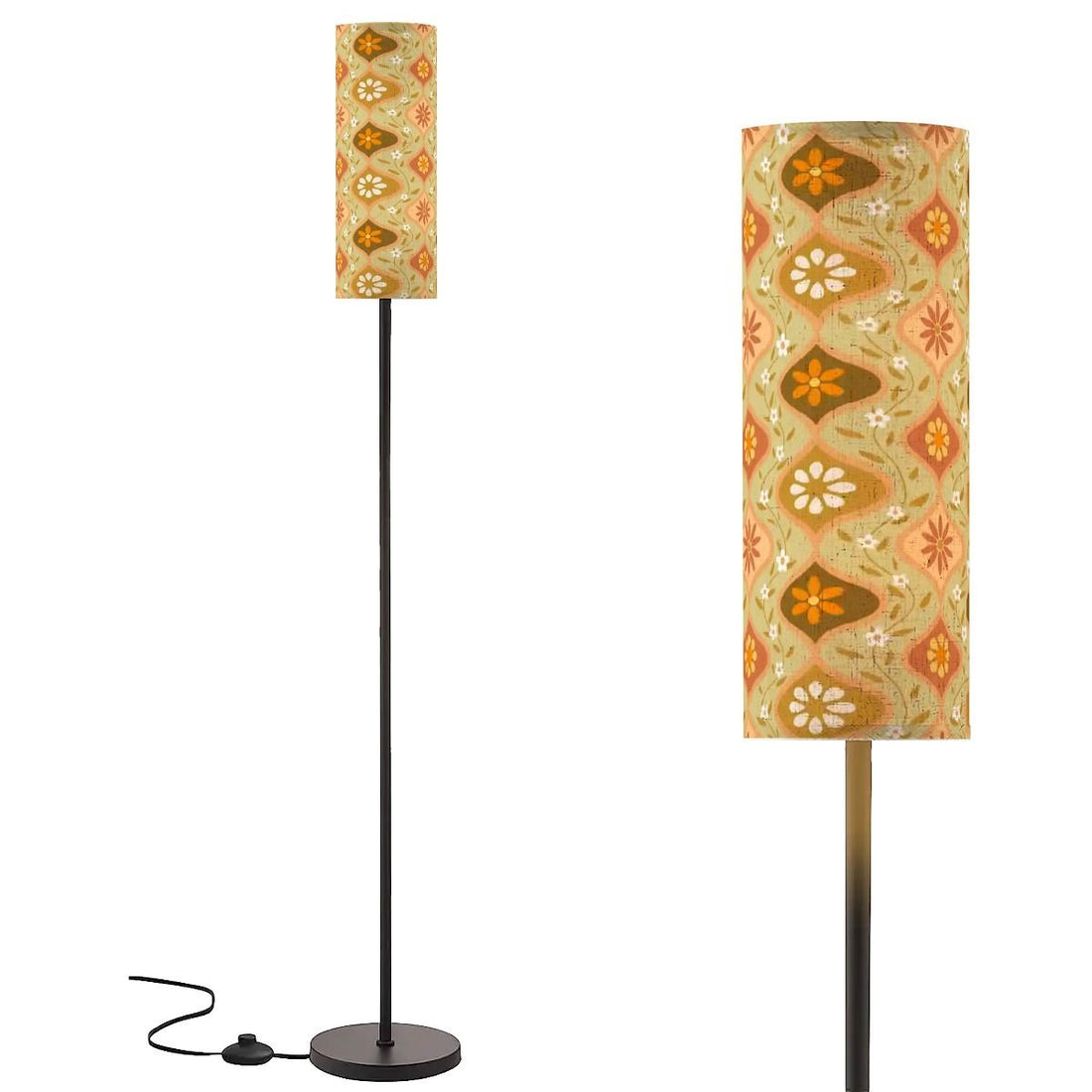 Kate McEnroe New York Groovy Hippie Floral Slim Floor Lamp, Retro 70s Geometric Accent LightSlim Floor LampsaPFeGuPXQG