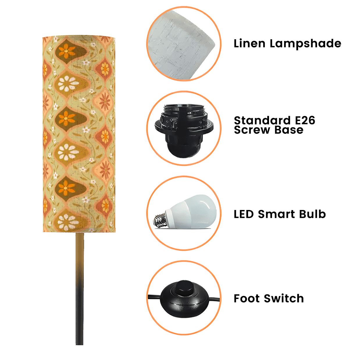 Kate McEnroe New York Groovy Hippie Floral Slim Floor Lamp, Retro 70s Geometric Accent LightSlim Floor LampsaPFeGuPXQG