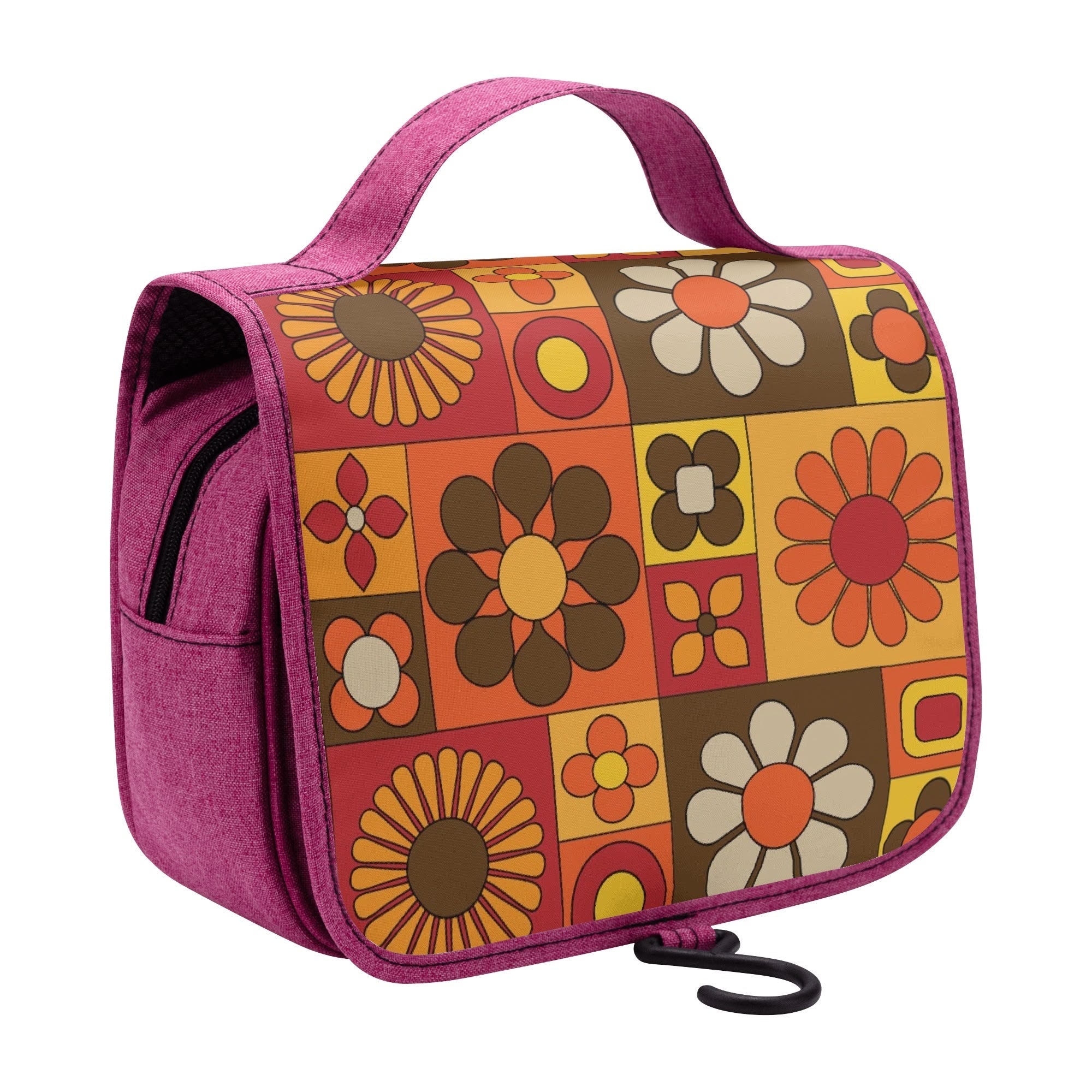 Kate McEnroe New York Groovy Hippie Flower Power Cosmetic Travel Bag, Mid Century Modern Toiletry Organizer, Vintage MCM Hanging Makeup CaseCosmetic &amp; Toiletry BagsNGZ0QR6W - 1