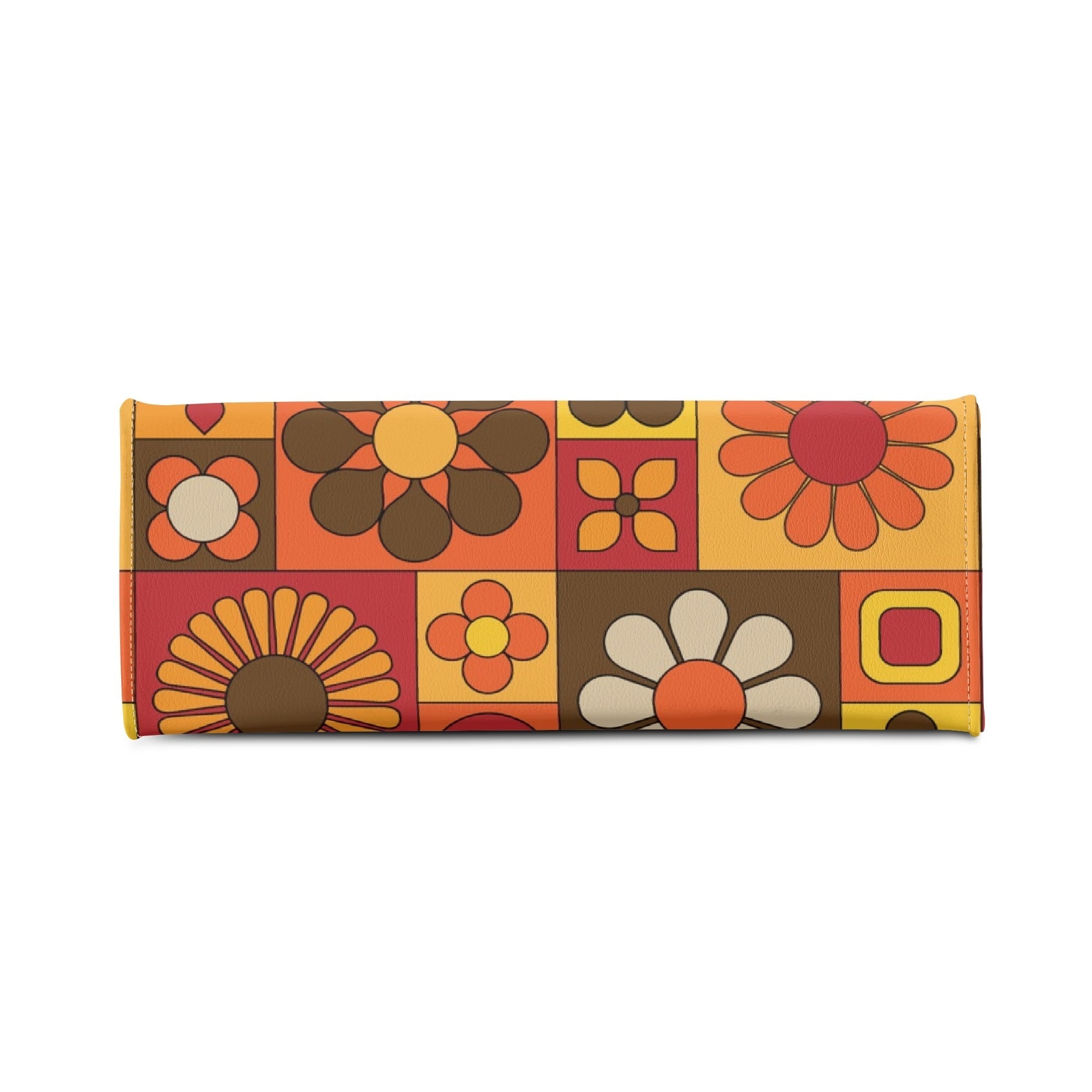 Kate McEnroe New York Groovy Hippie Mod Daisy Block Satchel, 60s Mid Century Modern Retro Floral Handbag Orange Yellow BrownHandbagsW39XQE1W - 1