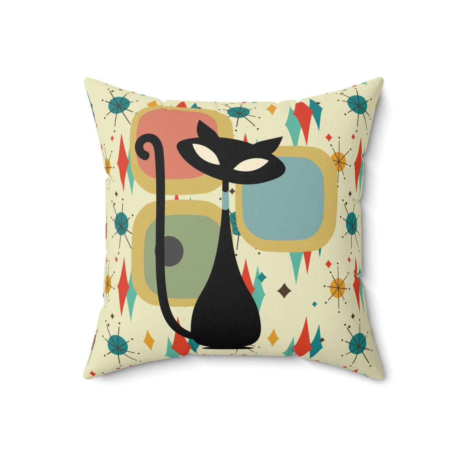 Kate McEnroe New York Groovy Mid Century Modern Atomic Cat Throw Pillow with Insert, Franciscan Diamond Starburst Retro Accent PillowsThrow Pillows22621666890820722728