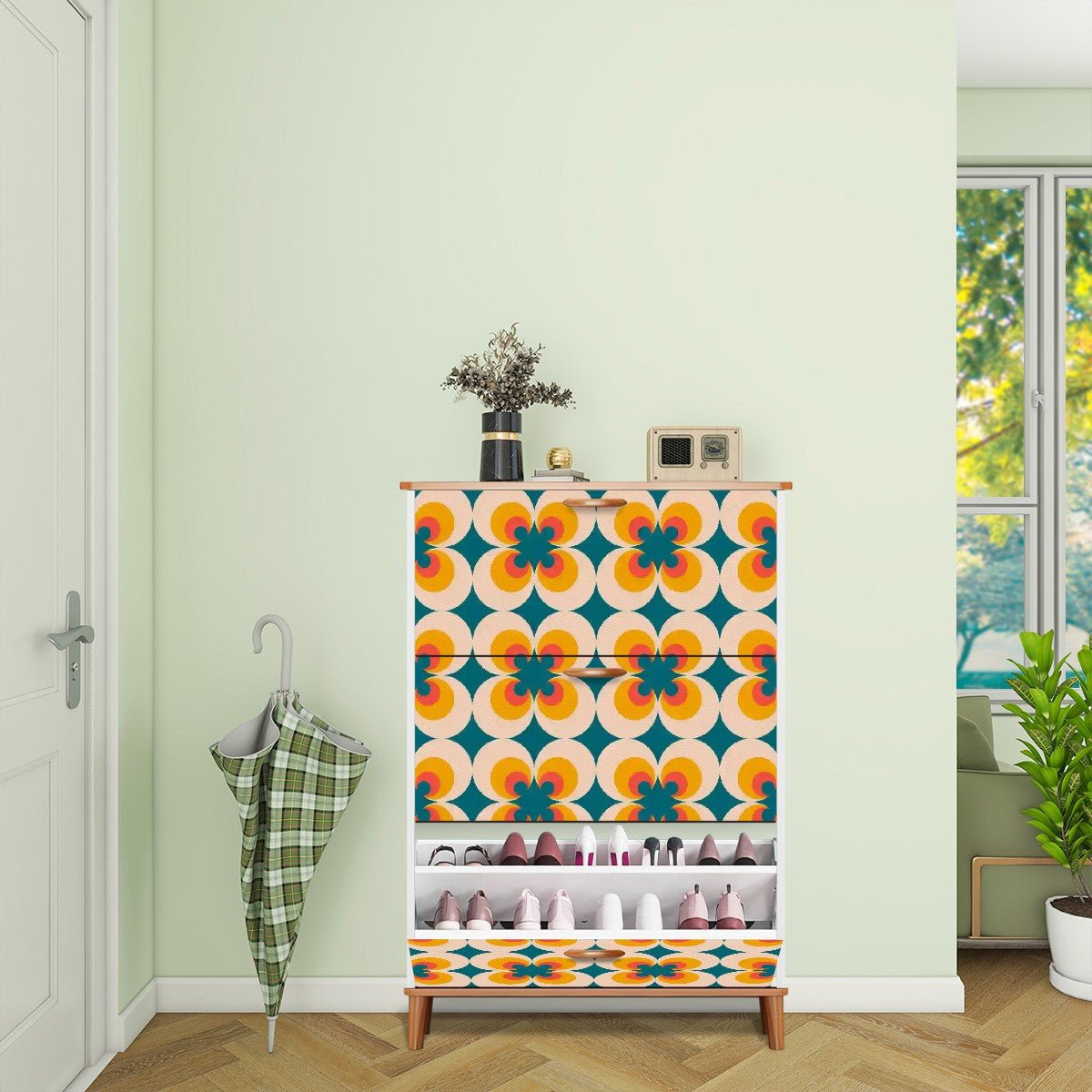 Kate McEnroe New York Groovy Mid Century Modern Flower Power Shoe CabinetShoe StorageBHQIz88FLI