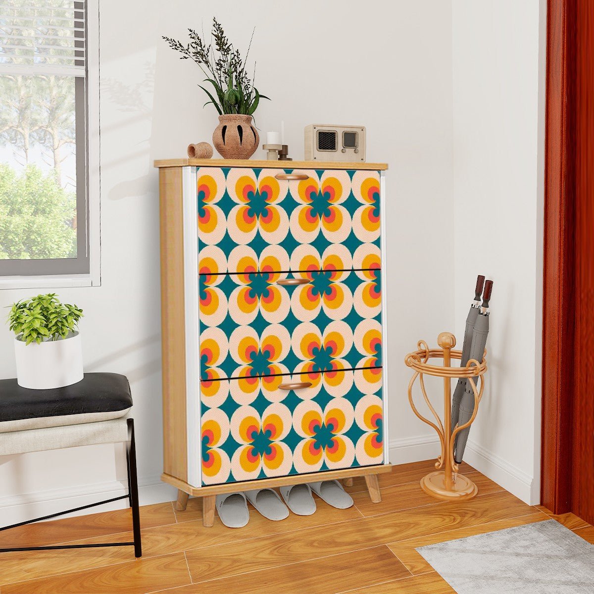 Kate McEnroe New York Groovy Mid Century Modern Flower Power Shoe CabinetShoe StorageBHQIz88FLI