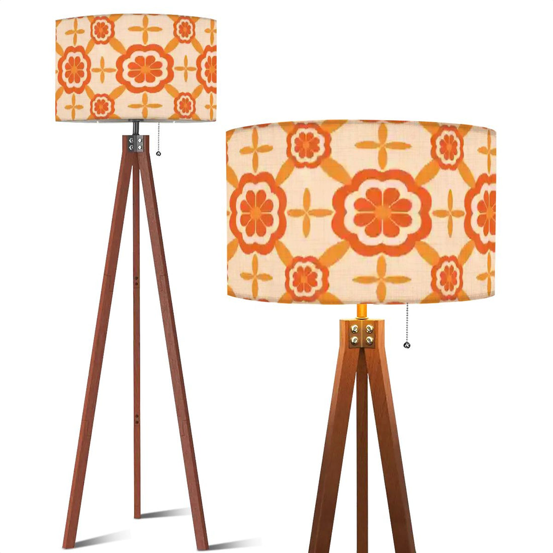 Kate McEnroe New York Groovy Mid Mod Floral Tripod Floor Lamp, Retro 70s Flower Power Drum Shade LightTripod Floor Lampsrhr1aI9eVe