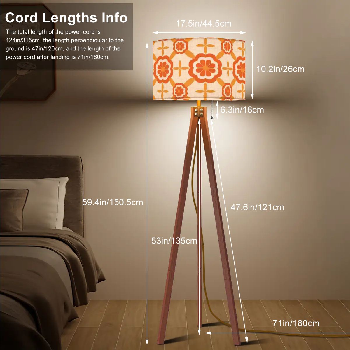Kate McEnroe New York Groovy Mid Mod Floral Tripod Floor Lamp, Retro 70s Flower Power Drum Shade LightTripod Floor Lampsrhr1aI9eVe