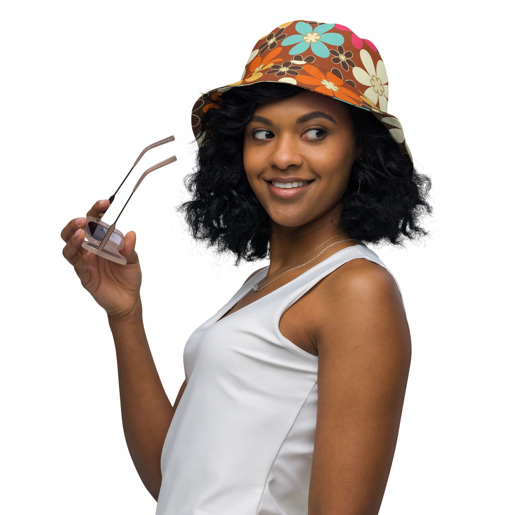 Kate McEnroe New York Groovy Mod Flower Reversible Bucket Hat, Retro 60s MCM Hippie StyleHats8041242_19255
