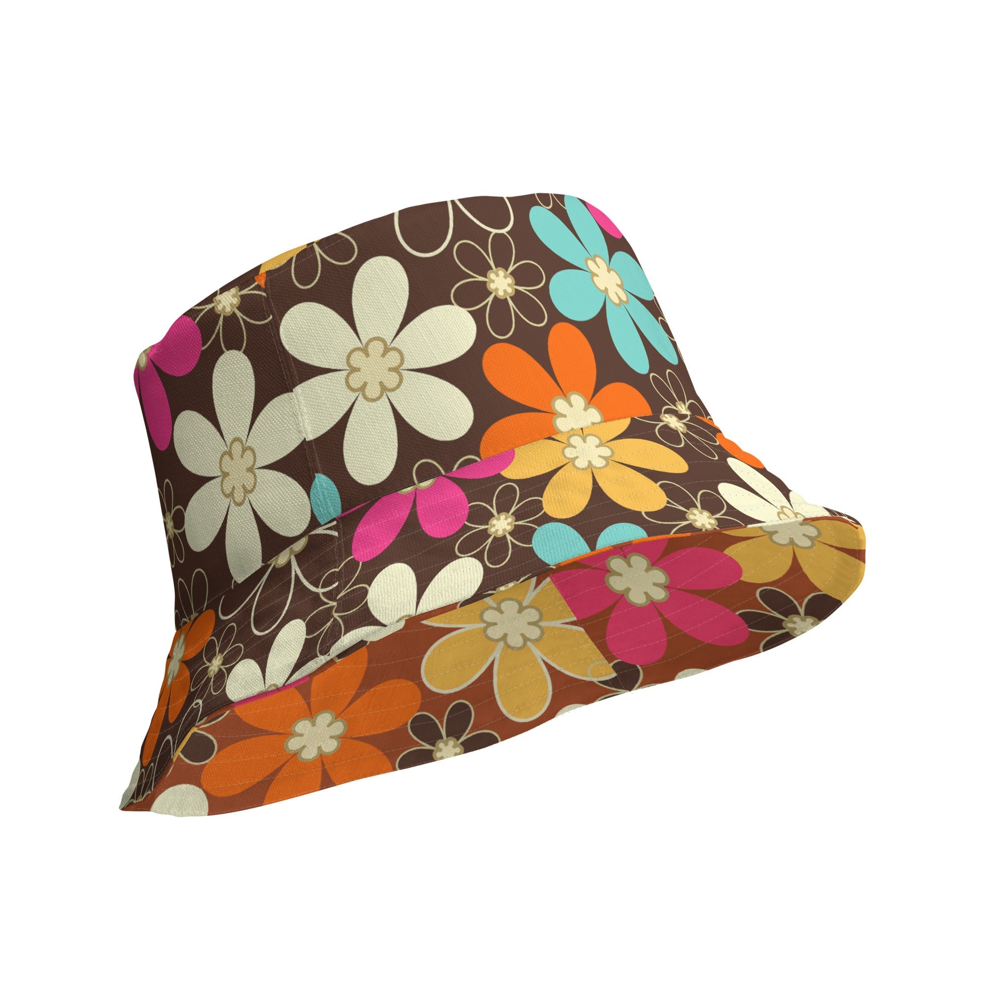 Kate McEnroe New York Groovy Mod Flower Reversible Bucket Hat, Retro 60s MCM Hippie StyleHats8041242_19255