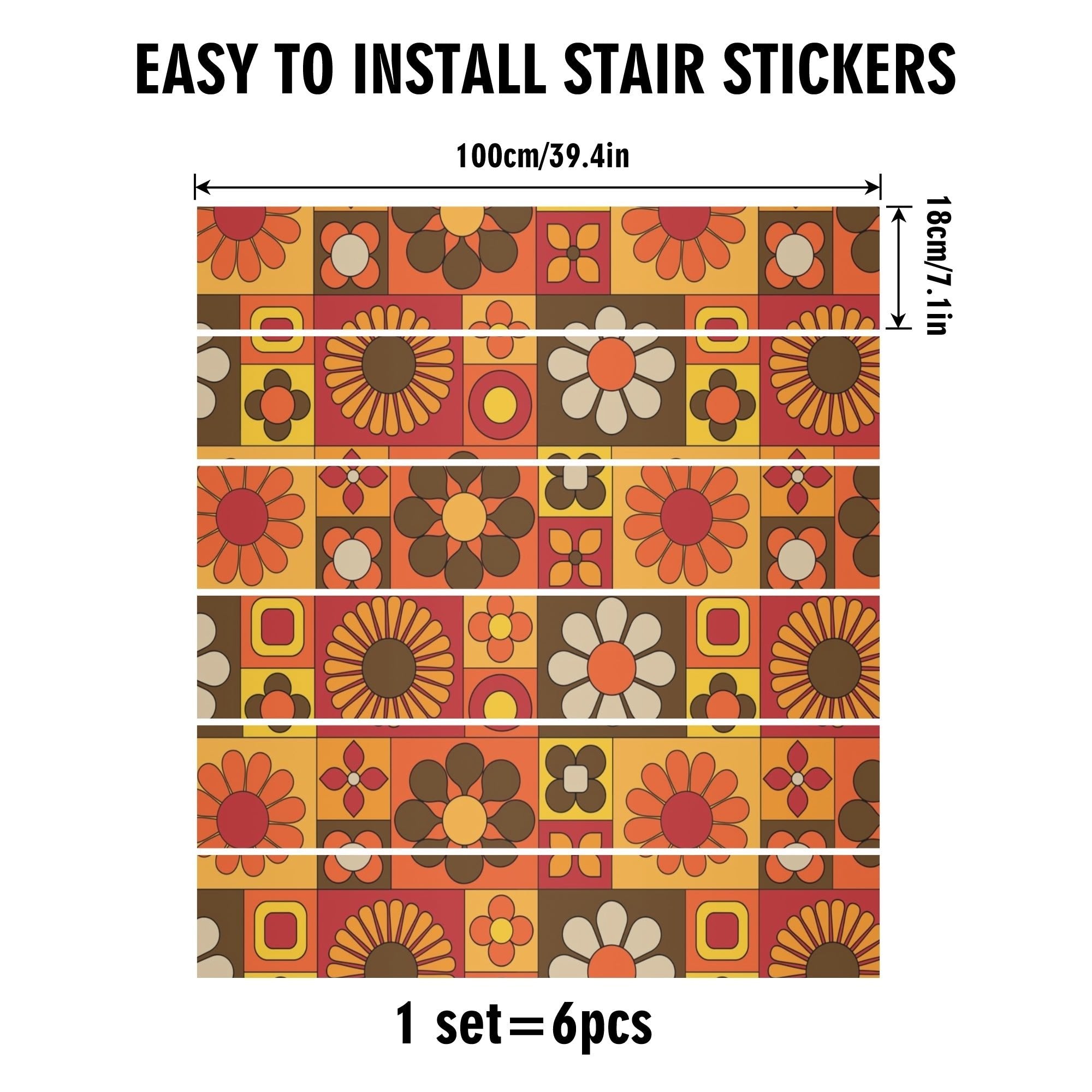 Kate McEnroe New York Groovy Mod Stair Riser Decals, 70s Mid Century Modern Flower Art Vinyl, Retro MCM Peel Stick Steps DecorStair RisersWJ2VJMDW - 1