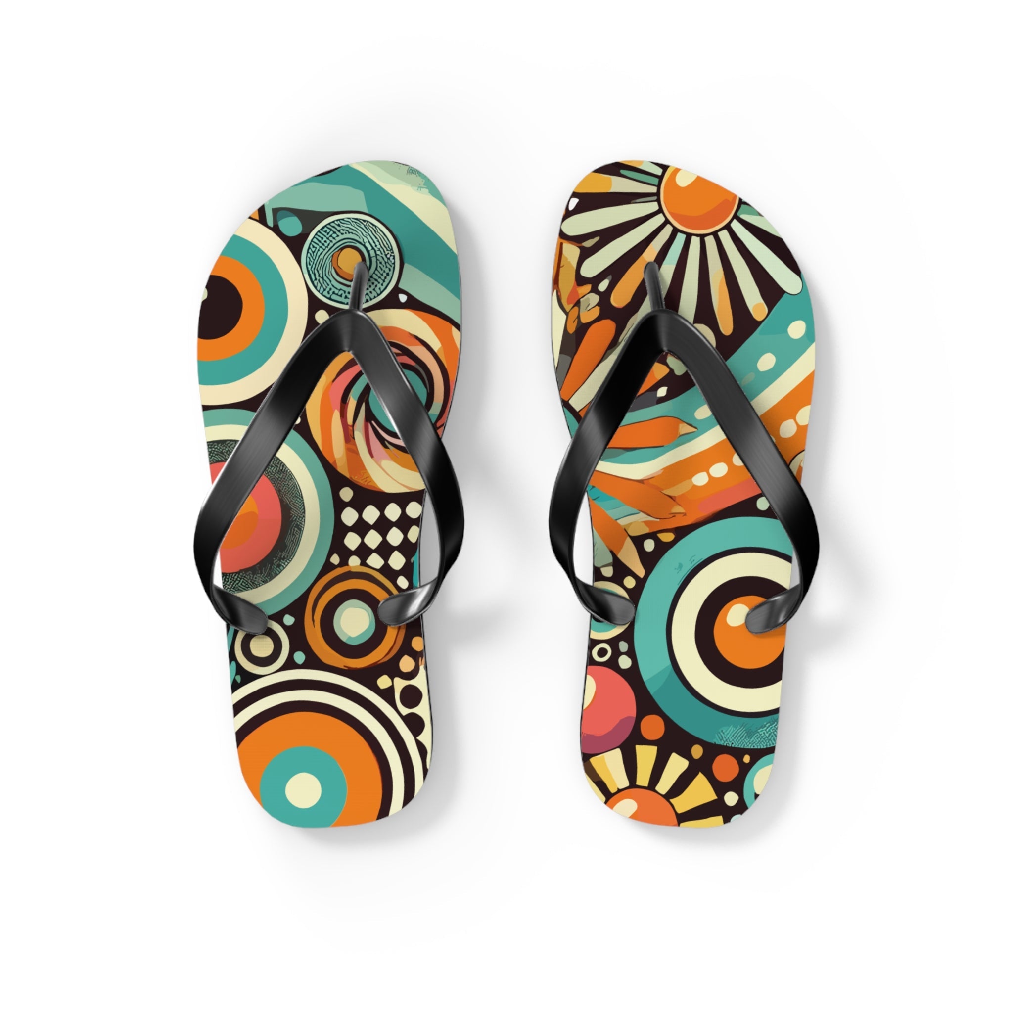 Kate McEnroe New York Groovy Orbs 70s Flip Flops, Retro Psychedelic Beach SandalsFlip Flops15863964066042708885