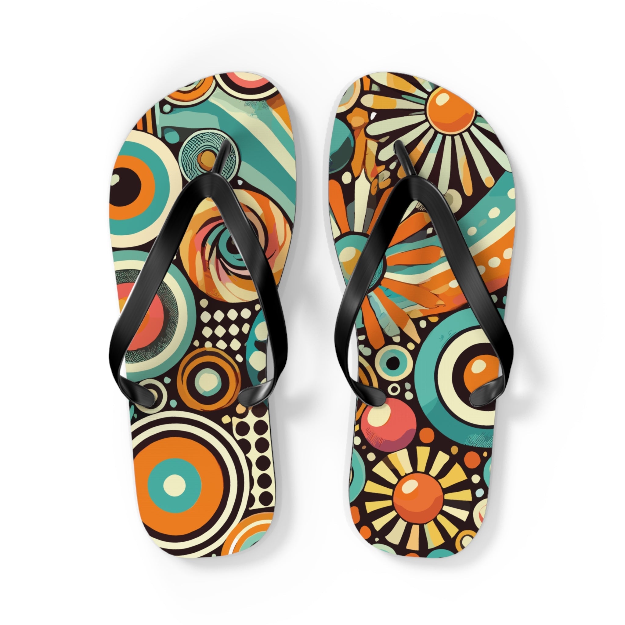 Kate McEnroe New York Groovy Orbs 70s Flip Flops, Retro Psychedelic Beach SandalsFlip Flops98737587492063124339