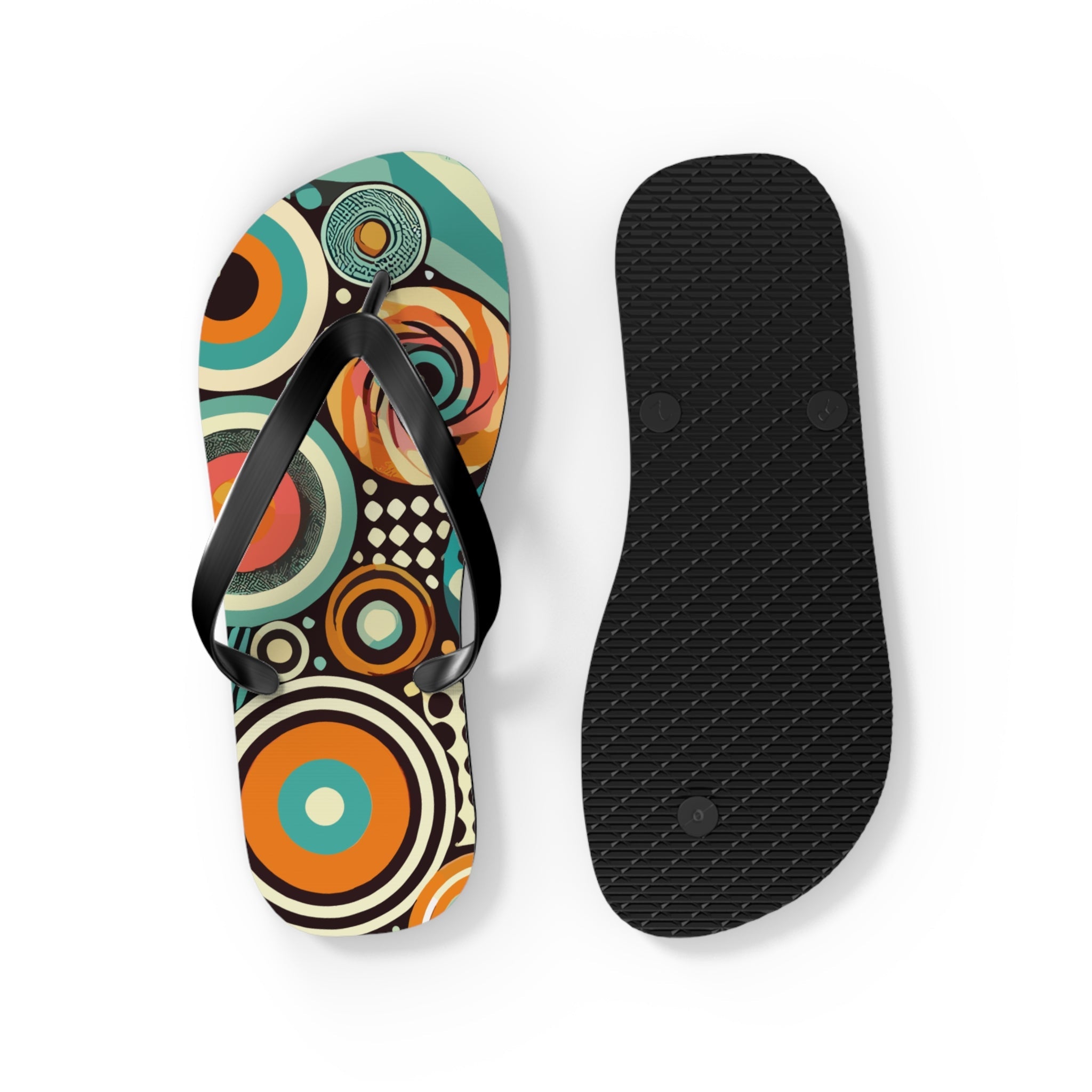 Kate McEnroe New York Groovy Orbs 70s Flip Flops, Retro Psychedelic Beach SandalsFlip Flops98737587492063124339
