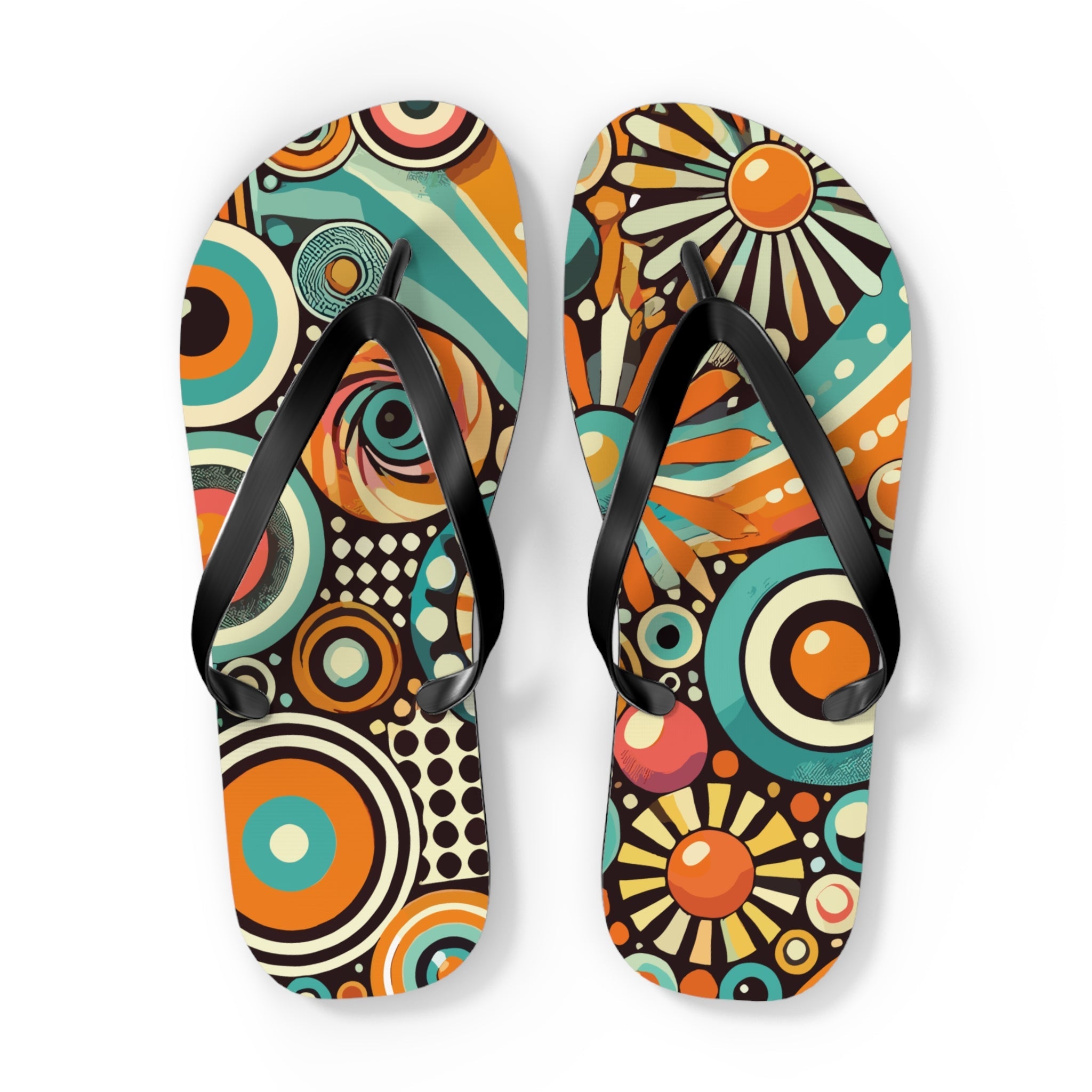 Kate McEnroe New York Groovy Orbs 70s Flip Flops, Retro Psychedelic Beach SandalsFlip Flops98737587492063124339