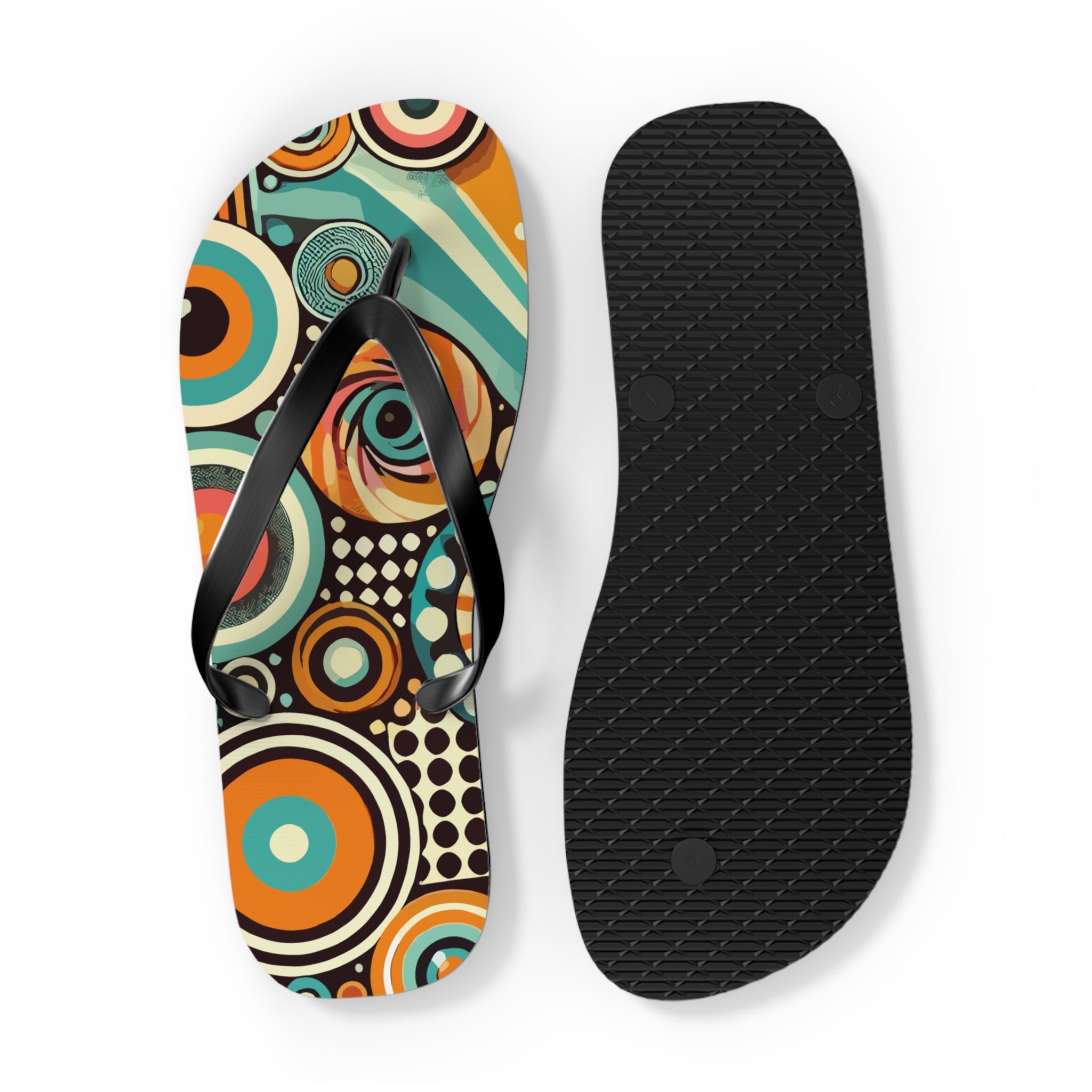 Kate McEnroe New York Groovy Orbs 70s Flip Flops, Retro Psychedelic Beach SandalsFlip Flops98737587492063124339