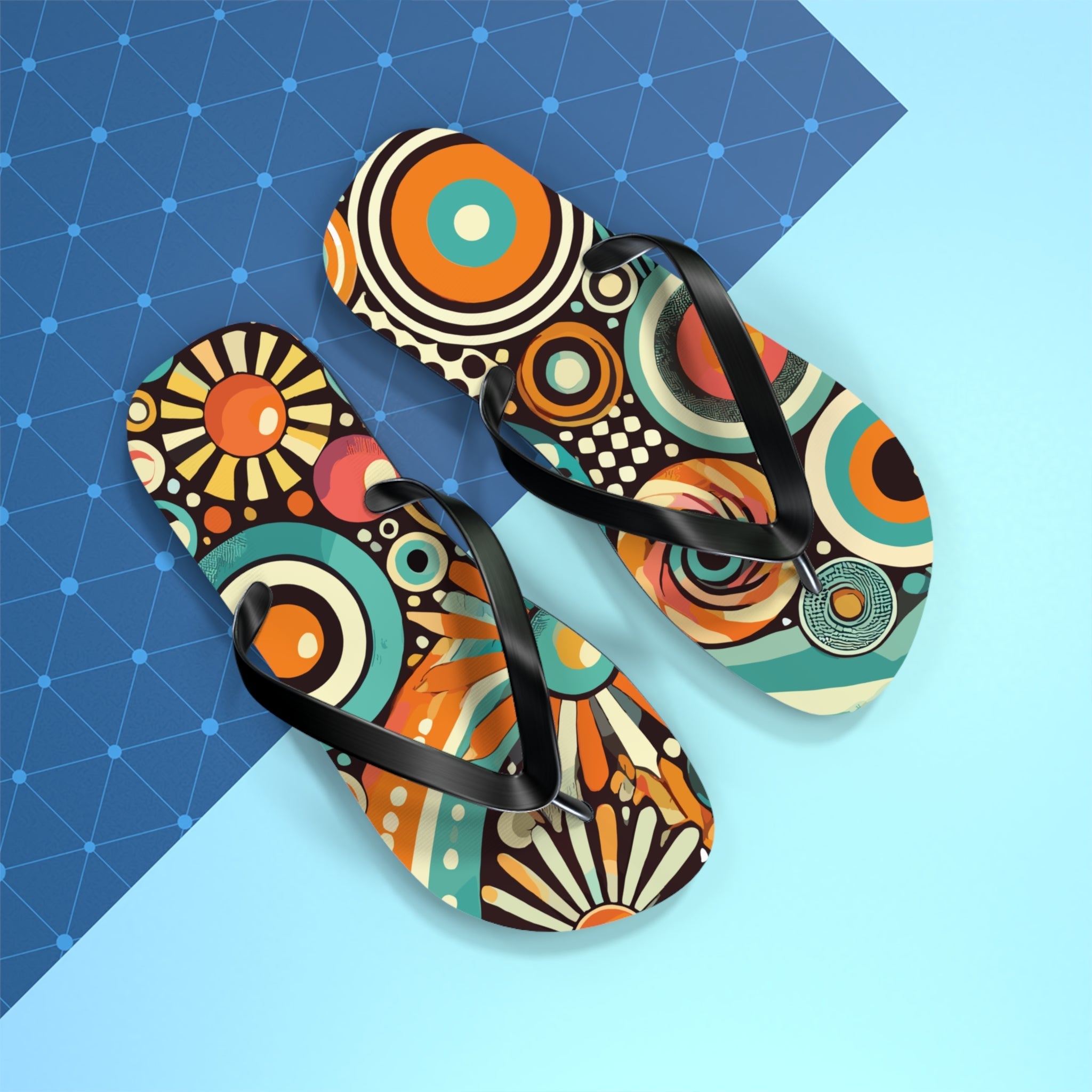 Kate McEnroe New York Groovy Orbs 70s Flip Flops, Retro Psychedelic Beach SandalsFlip Flops98737587492063124339