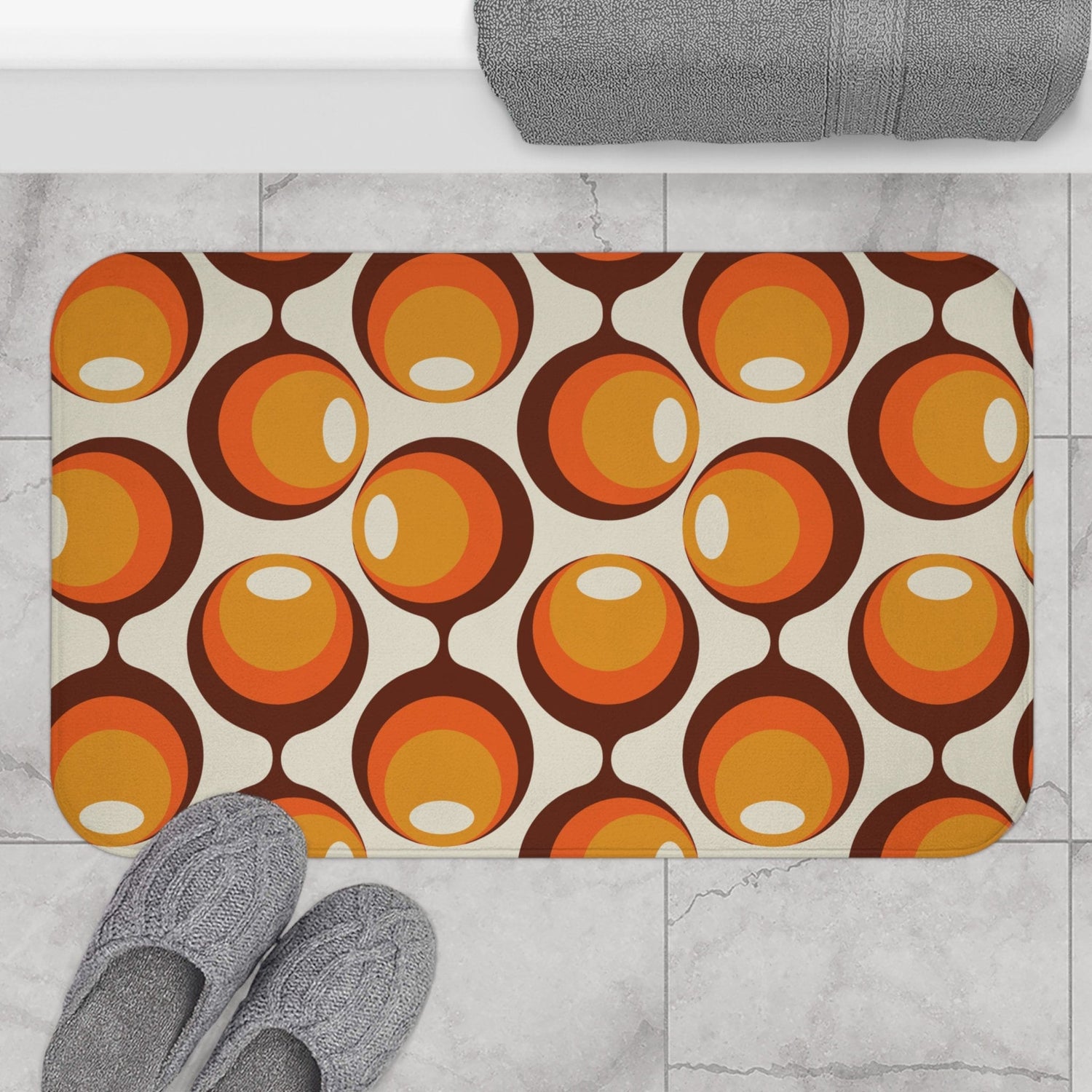 Kate McEnroe New York Groovy Orbs Bath Mat, Retro 70s Hippie MCM Style, Mid Century Modern Bathroom Decor - KM13689723Bath Mats38771392887125185388