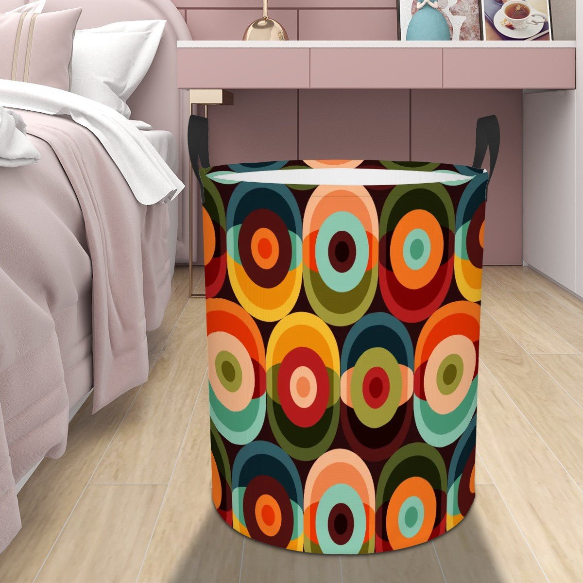 Kate McEnroe New York Groovy Orbs MCM Laundry Basket, Mid Century Modern Organizer, Retro Color Block Storage BinLaundry Baskets8G3XzJWqtx