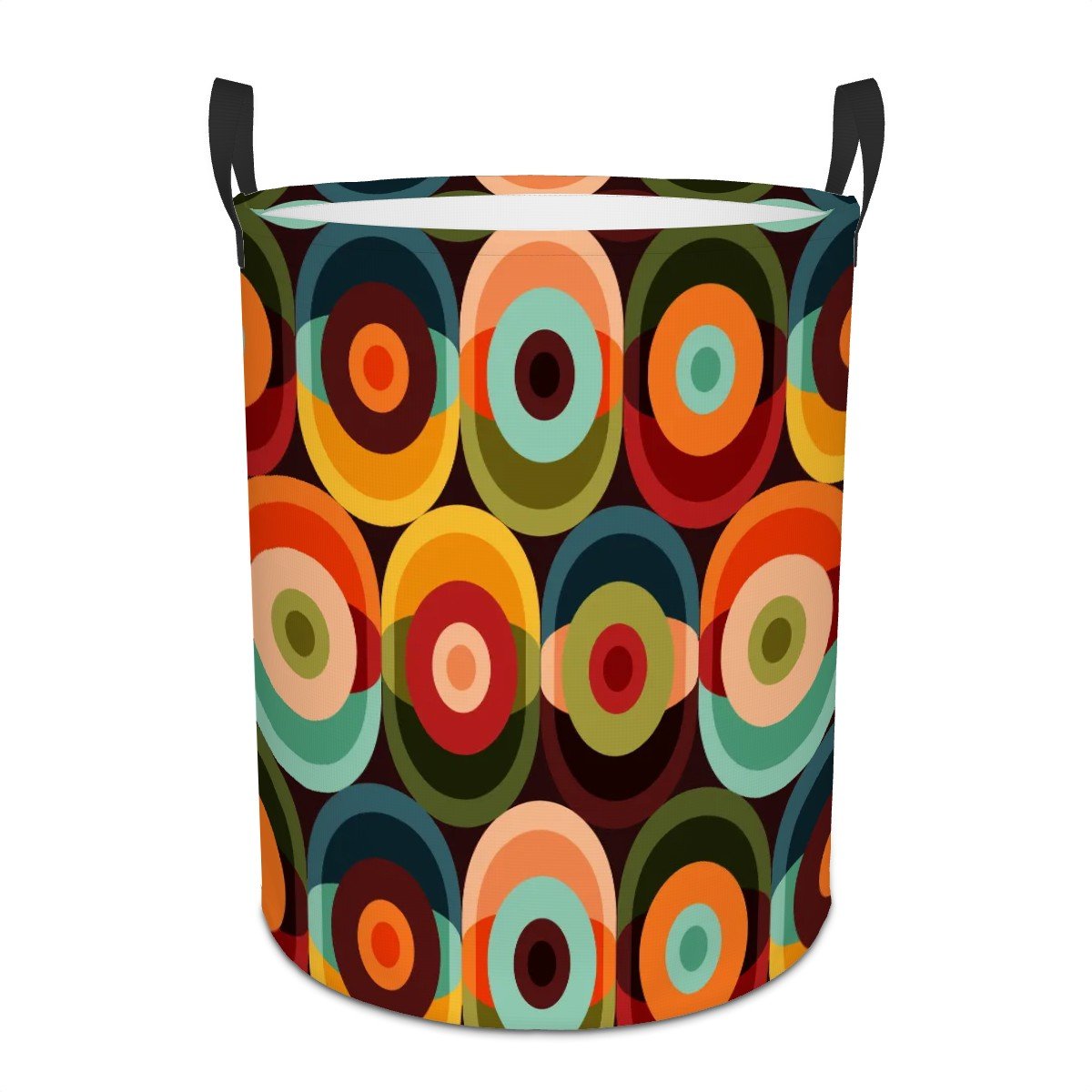 Kate McEnroe New York Groovy Orbs MCM Laundry Basket, Mid Century Modern Organizer, Retro Color Block Storage BinLaundry Baskets8G3XzJWqtx