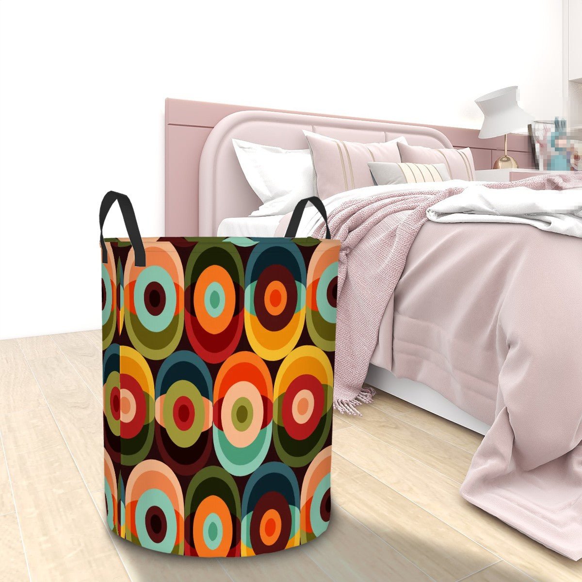 Kate McEnroe New York Groovy Orbs MCM Laundry Basket, Mid Century Modern Organizer, Retro Color Block Storage BinLaundry Baskets8G3XzJWqtx