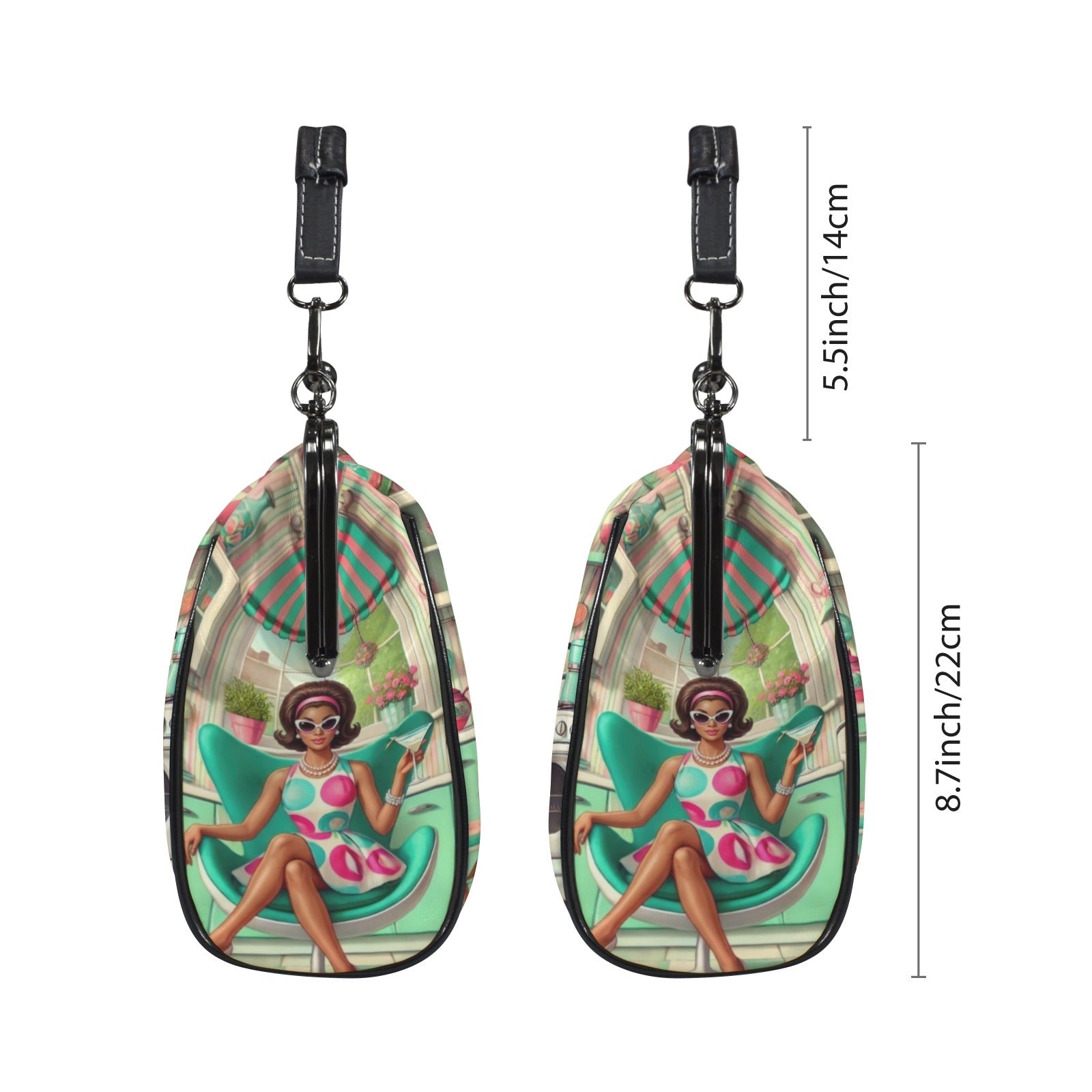Kate McEnroe New York Groovy Retro 60s Kitsch Mod Girl Atomic Cat Kiss Lock HandbagCrossbody BagsD3379449