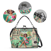 Kate McEnroe New York Groovy Retro 60s Kitsch Mod Girl Atomic Cat Kiss Lock HandbagCrossbody BagsD3379449