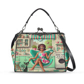 Kate McEnroe New York Groovy Retro 60s Kitsch Mod Girl Atomic Cat Kiss Lock HandbagCrossbody BagsD3379449