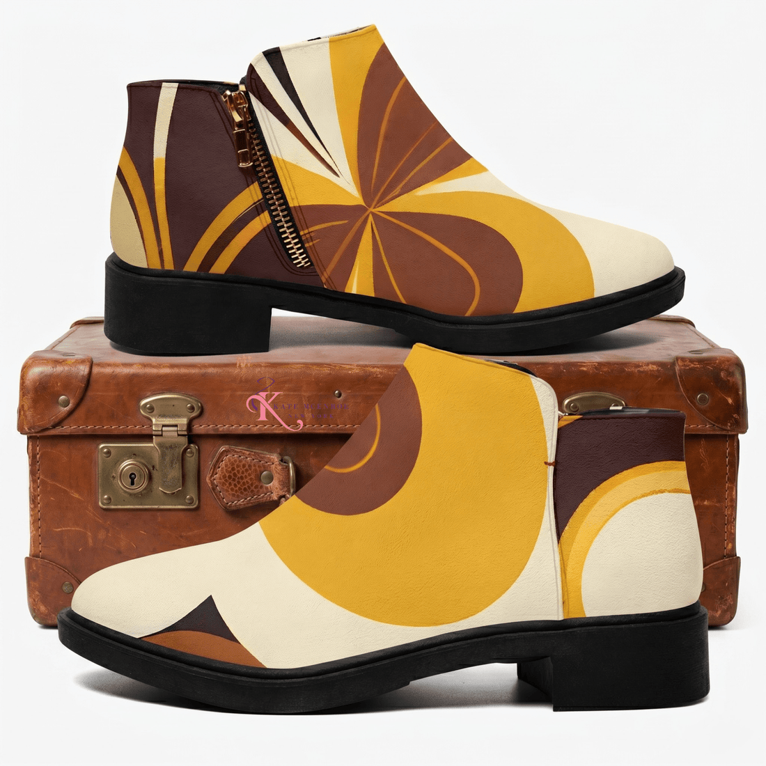 Kate McEnroe New York Groovy Retro 70s Abstract Ankle Boots, MCM Mod Women&