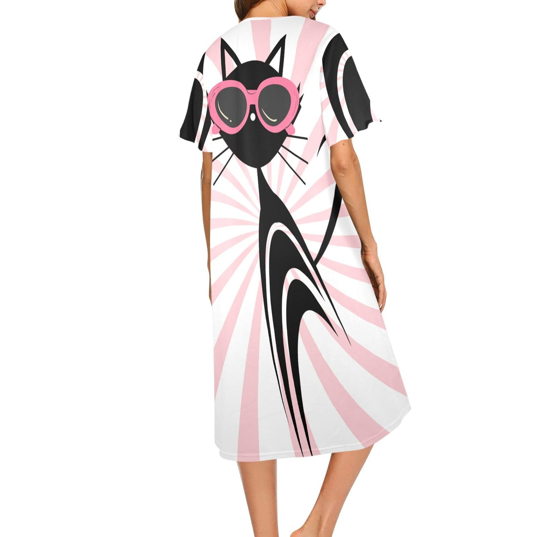 interestprint Groovy Atomic Cat &quot;Hello Gorgeous&quot; Mumu Loungewear Pajama Set