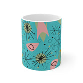 Kate McEnroe New York Groovy Retro Atomic Cat Mug - 11oz Mid Century Modern Turquoise, Pink, Lime Geometric Starburst DrinkwareMugs21831087364189615208