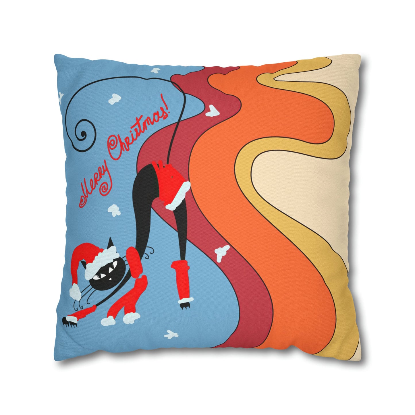 Kate McEnroe New York Groovy Retro Atomic Kitschy Cat Merry Christmas Pillow Cover, Mid Century Modern Cushion Covers, MCM Holiday Pillow Case Throw Pillow Covers