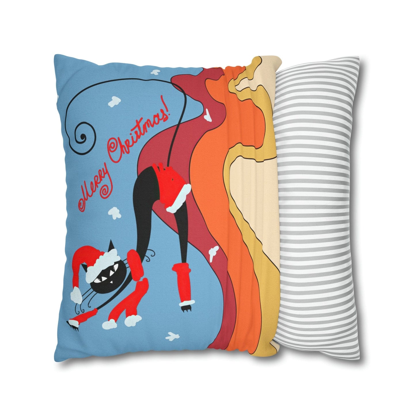 Kate McEnroe New York Groovy Retro Atomic Kitschy Cat Merry Christmas Pillow Cover, Mid Century Modern Cushion Covers, MCM Holiday Pillow Case Throw Pillow Covers