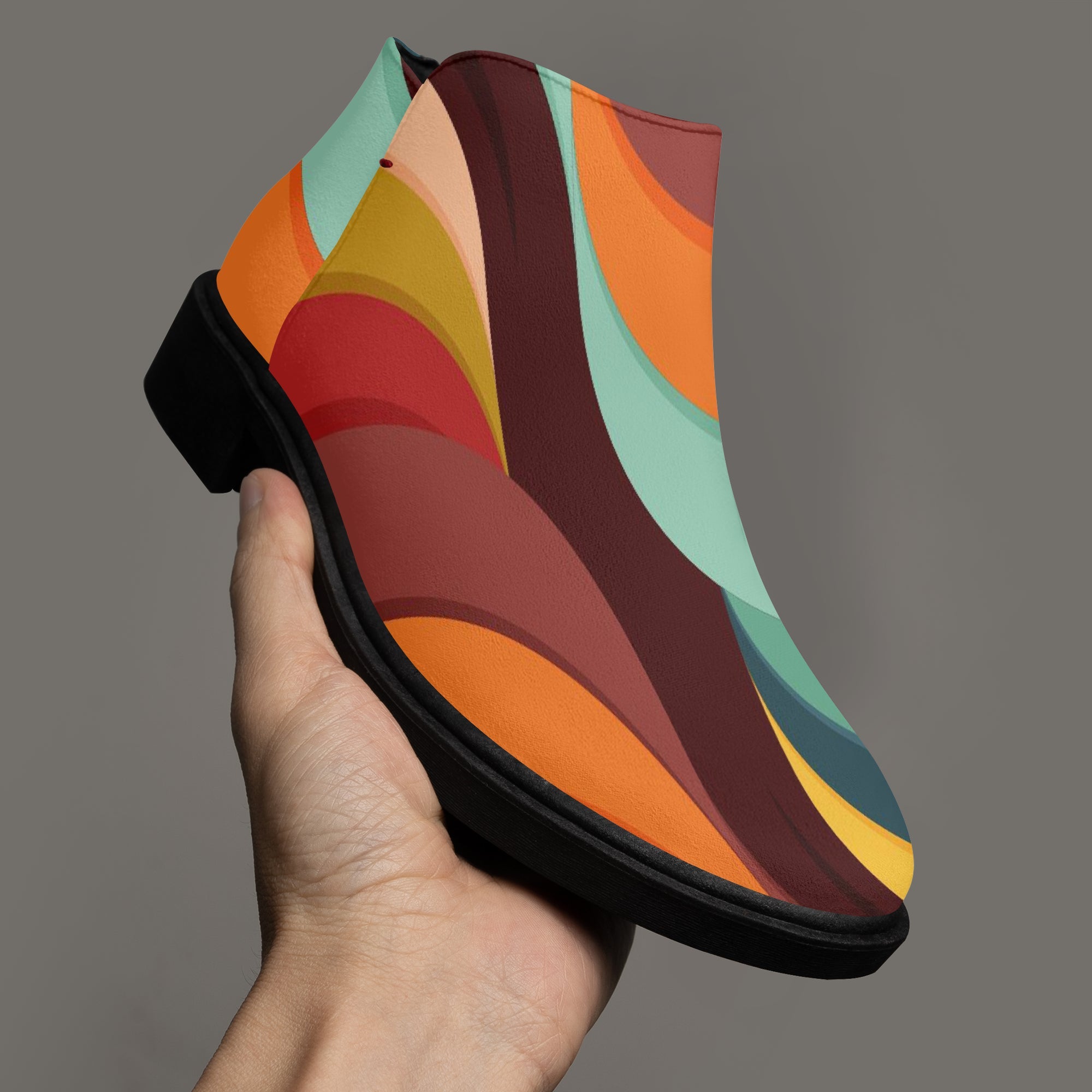 Kate McEnroe New York Groovy Retro Wave Swirl Ankle Boots, 70s MCM Women&