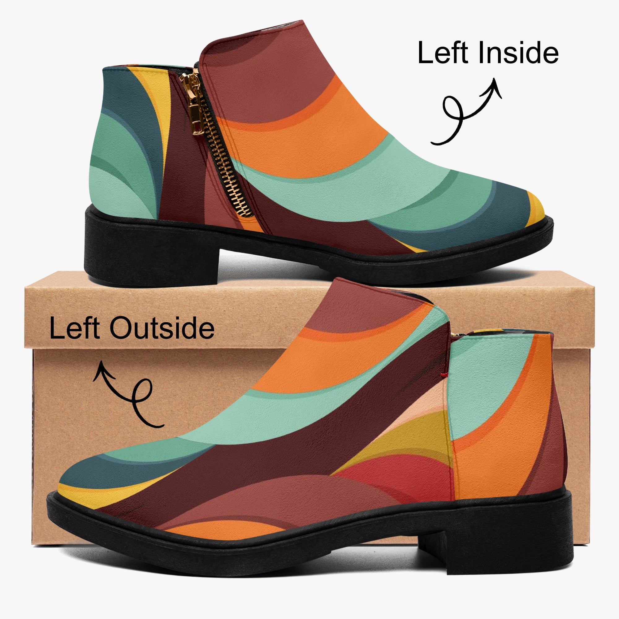 Kate McEnroe New York Groovy Retro Wave Swirl Ankle Boots, 70s MCM Women&
