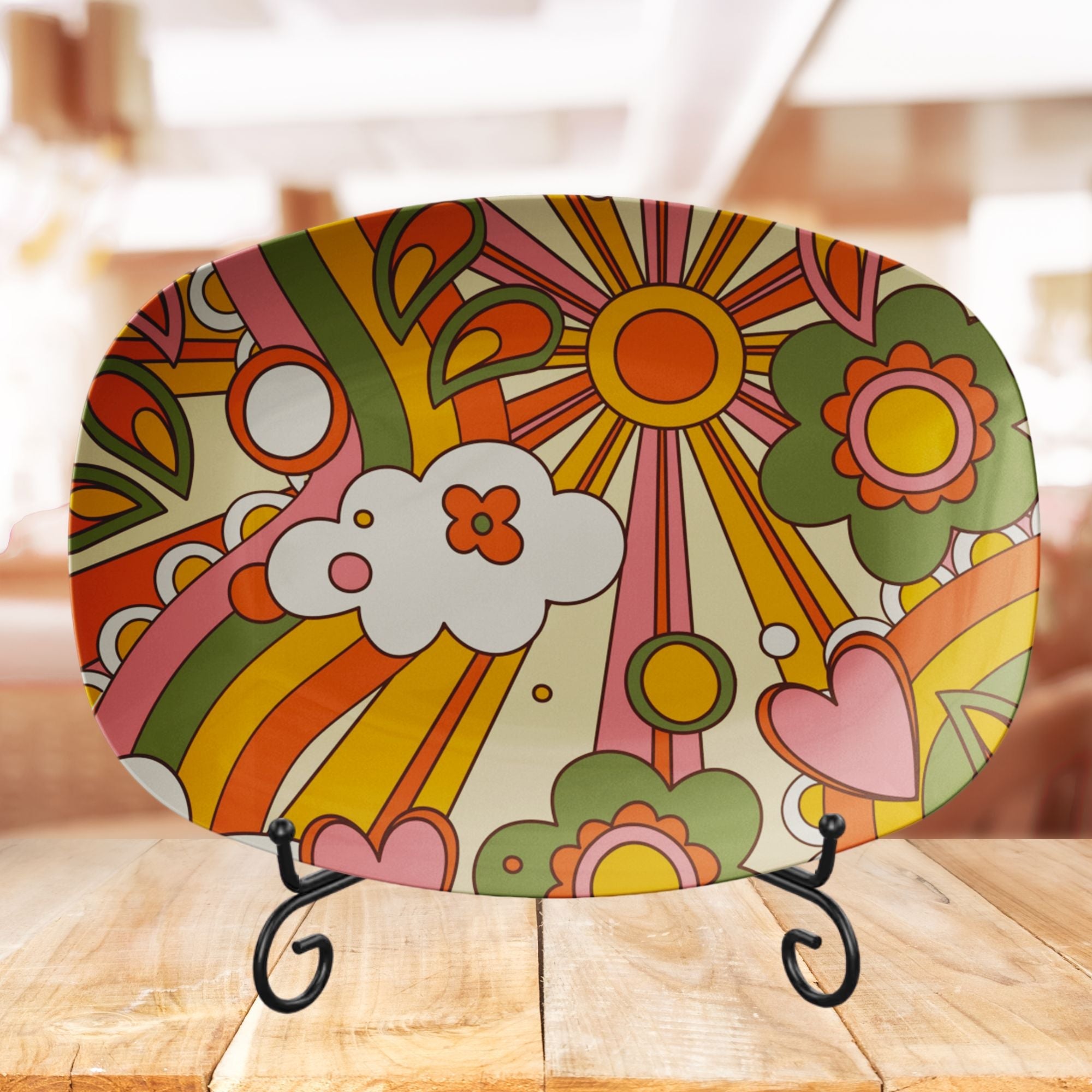 Kate McEnroe New York Groovy Sunburst Serving Platter, Retro 70s Flower Power Mid Century DishServing Platters