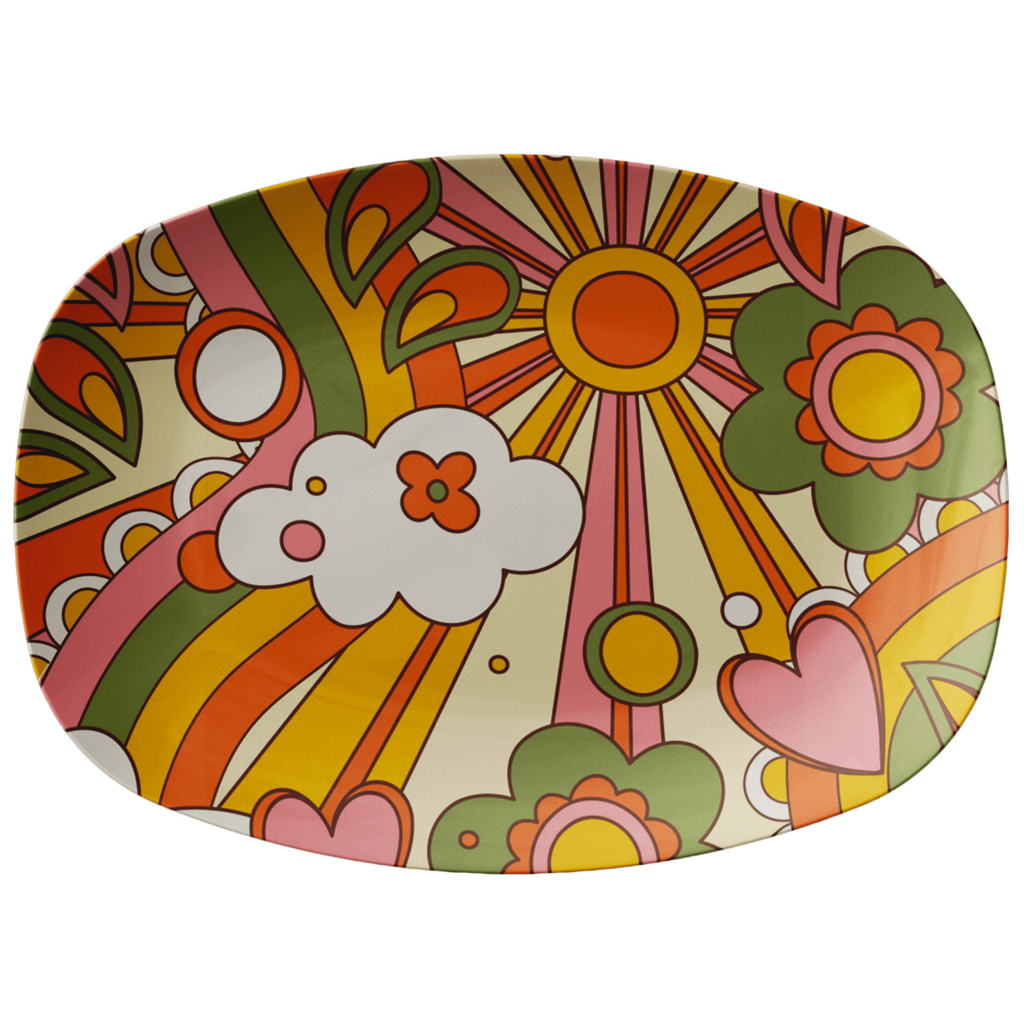 Kate McEnroe New York Groovy Sunburst Serving Platter, Retro 70s Flower Power Mid Century DishServing Platters
