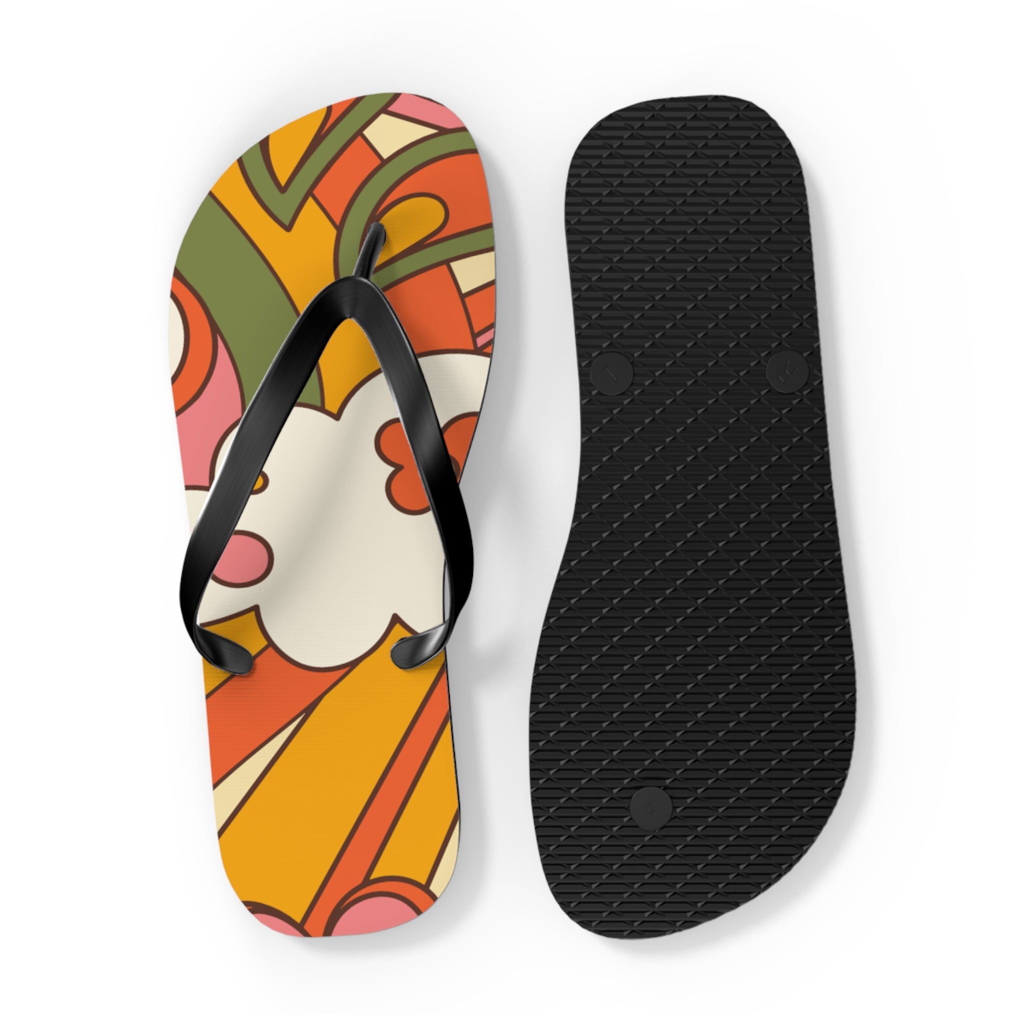 Kate McEnroe New York Groovy Sunshine 70s Flip Flops, Boho Sunburst Beach SandalsFlip Flops24380119764764566400