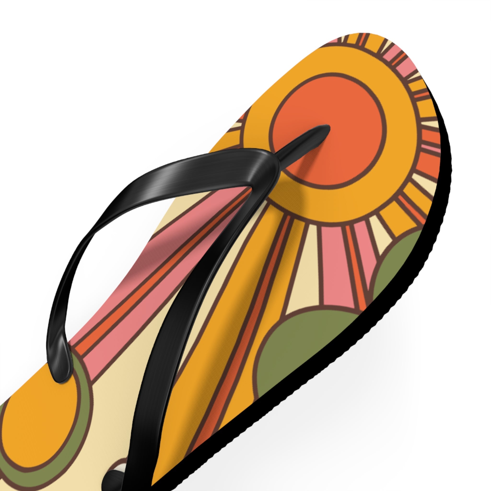 Kate McEnroe New York Groovy Sunshine 70s Flip Flops, Boho Sunburst Beach SandalsFlip Flops24380119764764566400