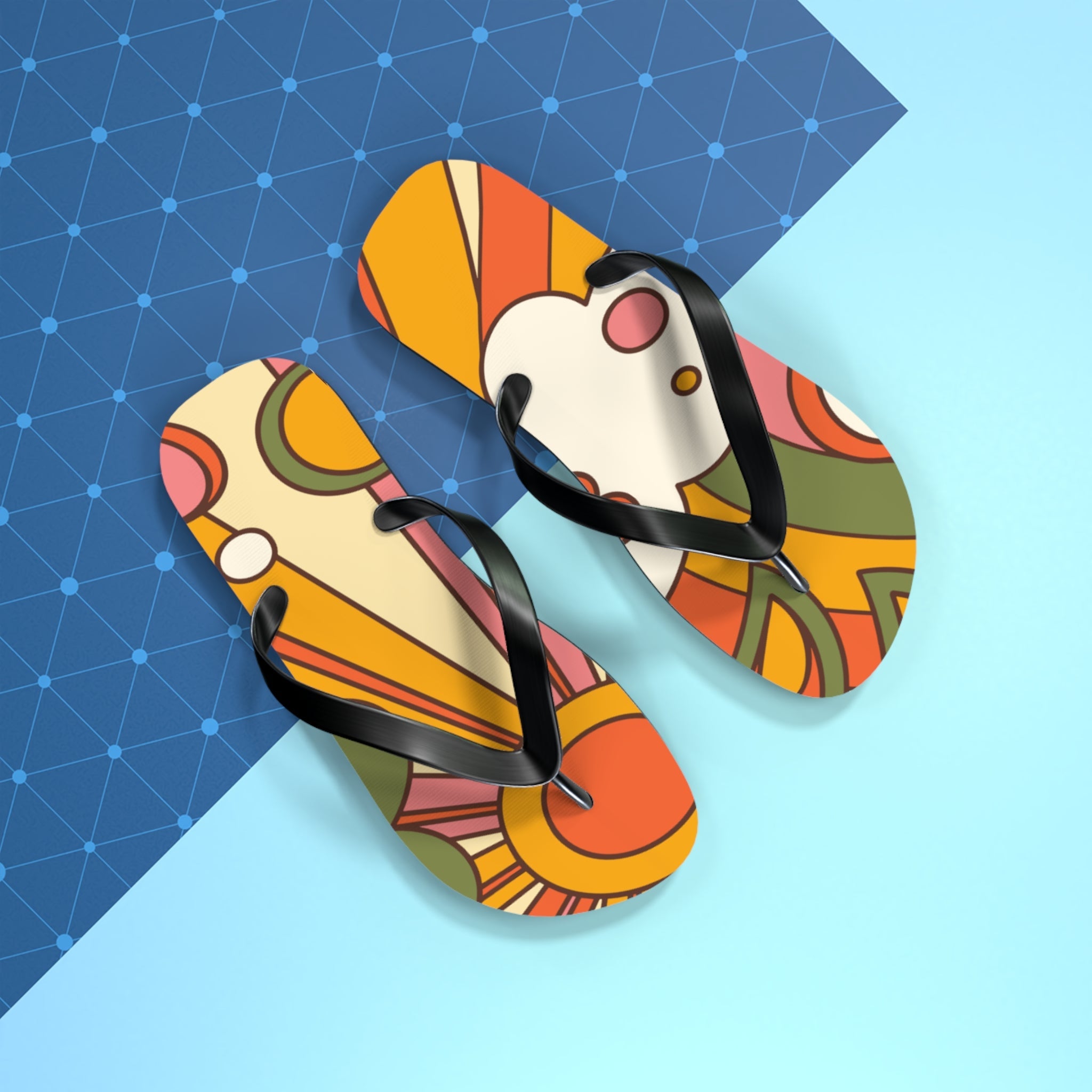 Kate McEnroe New York Groovy Sunshine 70s Flip Flops, Boho Sunburst Beach SandalsFlip Flops24380119764764566400