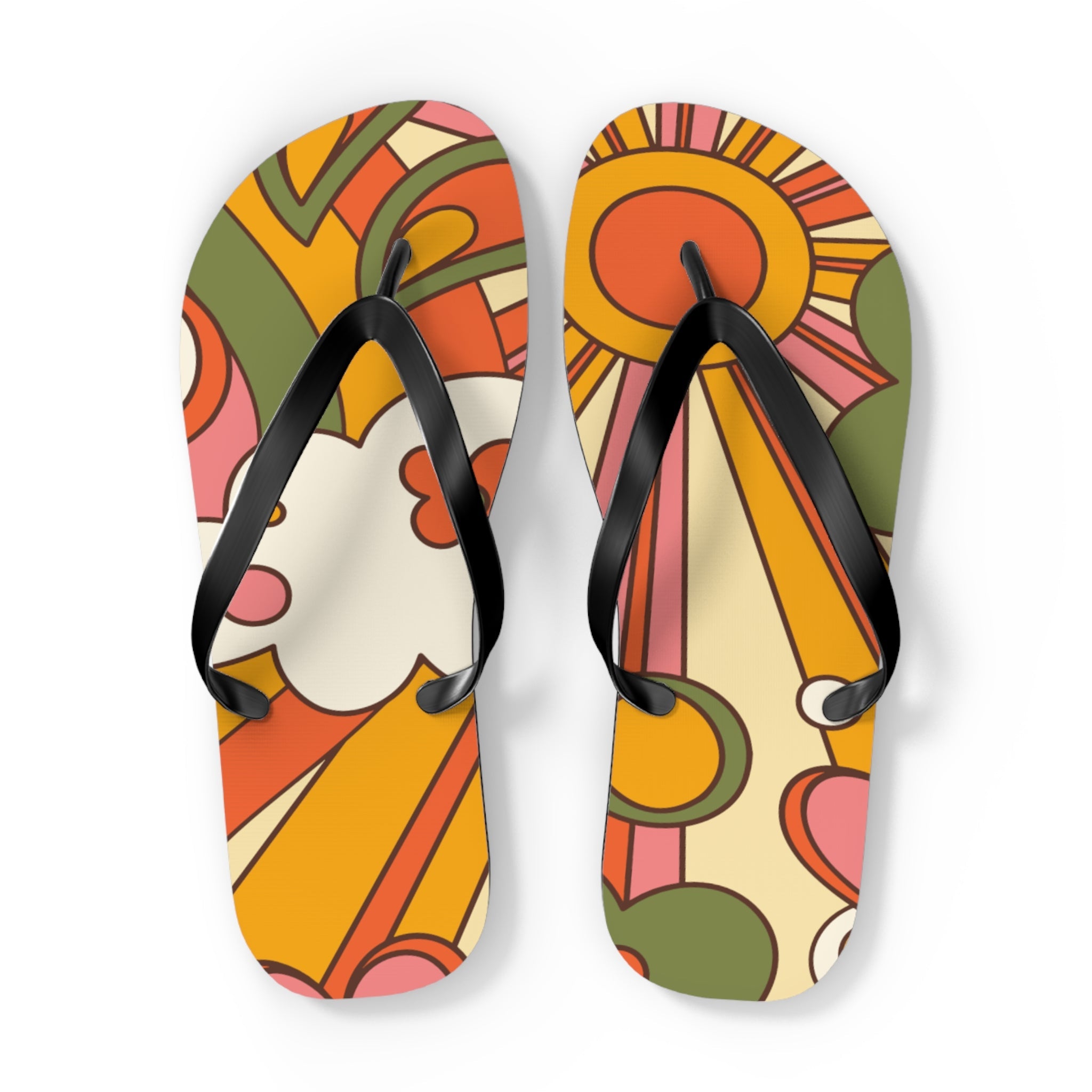 Kate McEnroe New York Groovy Sunshine 70s Flip Flops, Boho Sunburst Beach SandalsFlip Flops24380119764764566400