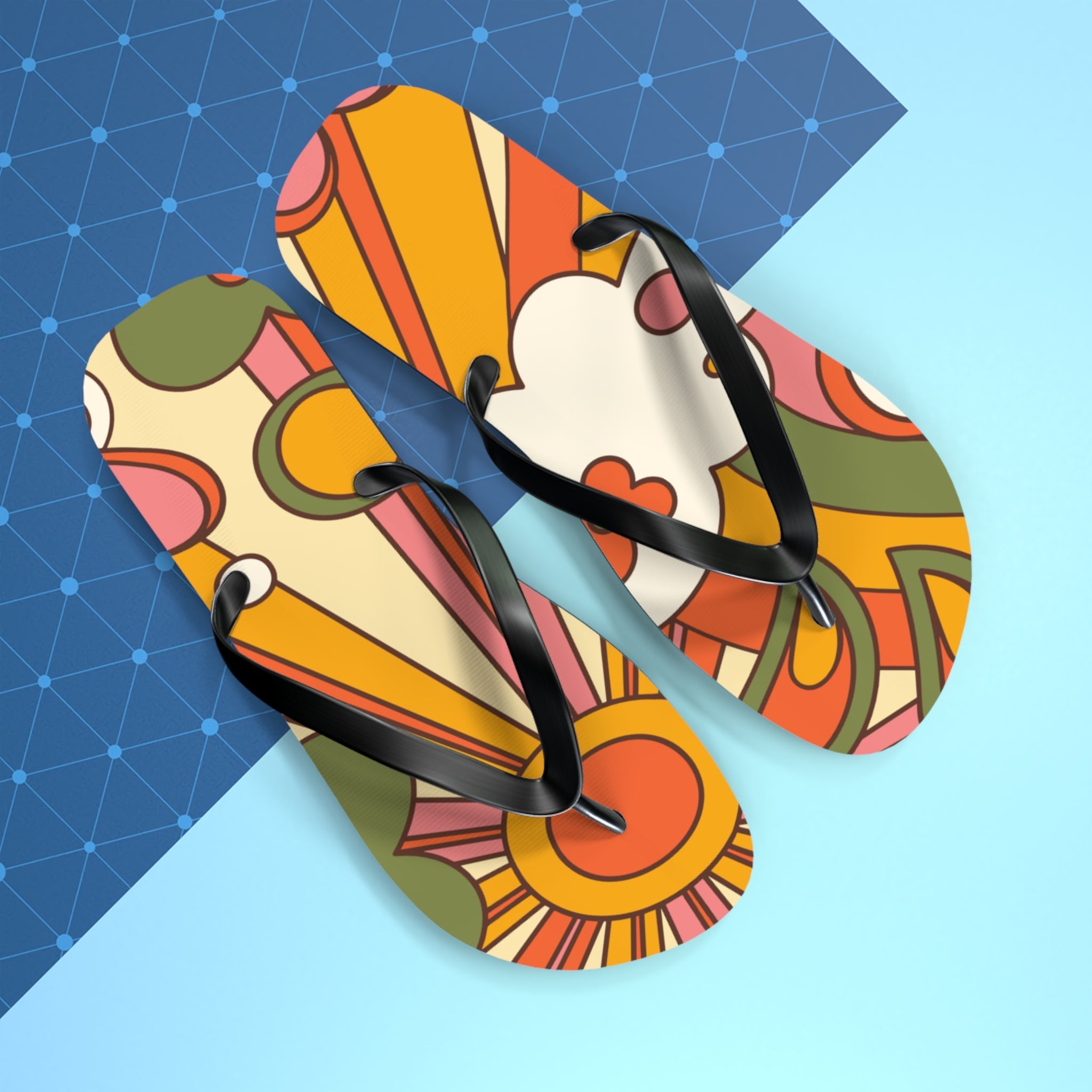 Kate McEnroe New York Groovy Sunshine 70s Flip Flops, Boho Sunburst Beach SandalsFlip Flops24380119764764566400