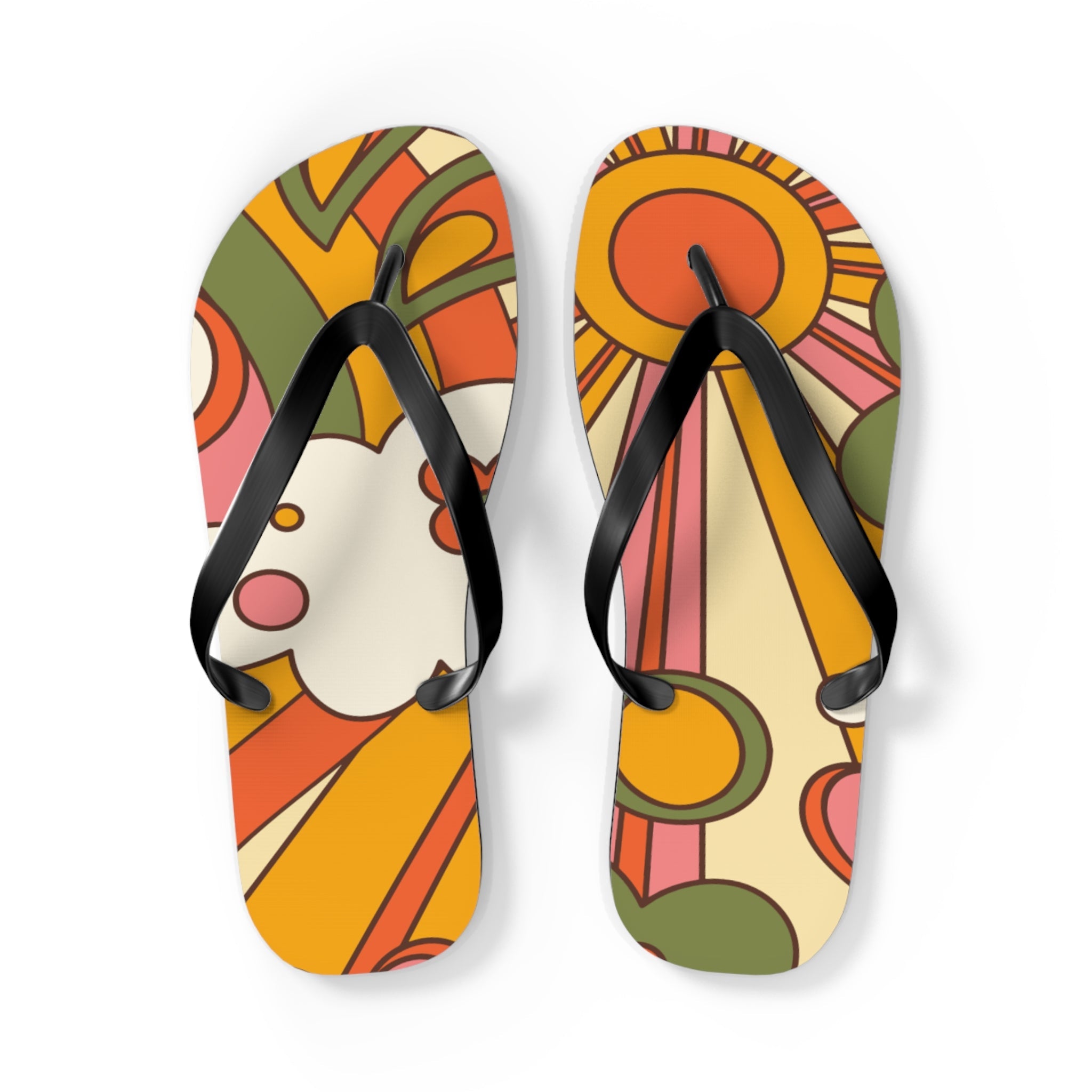 Kate McEnroe New York Groovy Sunshine 70s Flip Flops, Boho Sunburst Beach SandalsFlip Flops24380119764764566400