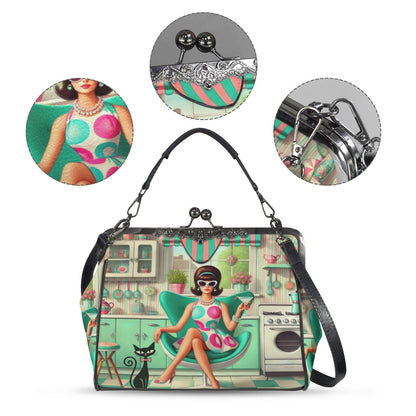 Kate McEnroe New York Groovy Vintage 60s Kitsch Kisslock Purse, Atomic Cat Mod Girl Cocktail Egg Chair HandbagCrossbody BagsD3261108