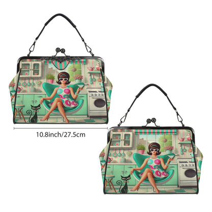 Kate McEnroe New York Groovy Vintage 60s Kitsch Kisslock Purse, Atomic Cat Mod Girl Cocktail Egg Chair HandbagCrossbody BagsD3261108