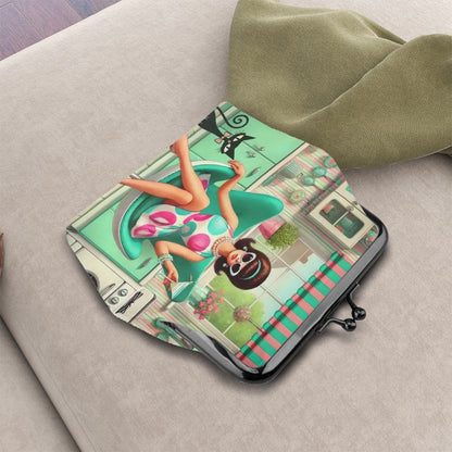 Kate McEnroe New York Groovy Vintage Kitsch Coin Purse, Atomic Cat 60s Kitchen Scene, Retro Pastel Mod Girl Cocktail Egg Chair WalletCoin PursespFSafWK2Gt