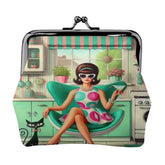 Kate McEnroe New York Groovy Vintage Kitsch Coin Purse, Atomic Cat 60s Kitchen Scene, Retro Pastel Mod Girl Cocktail Egg Chair WalletCoin PursespFSafWK2Gt