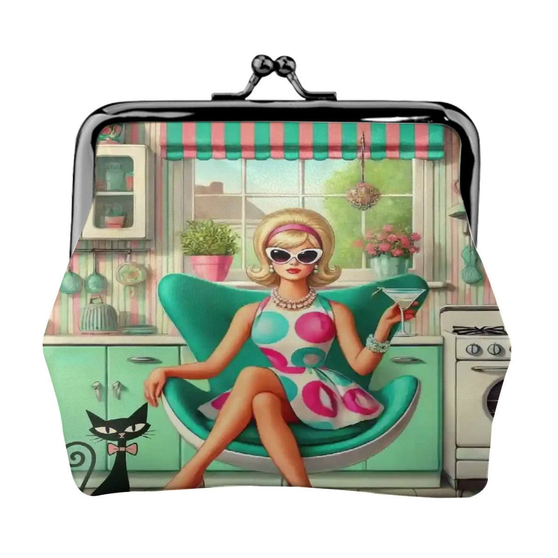 Kate McEnroe New York Groovy Vintage Kitsch Mod Girl Atomic Cat Kisslock Coin PurseCoin PursesDJHqh0yWWL