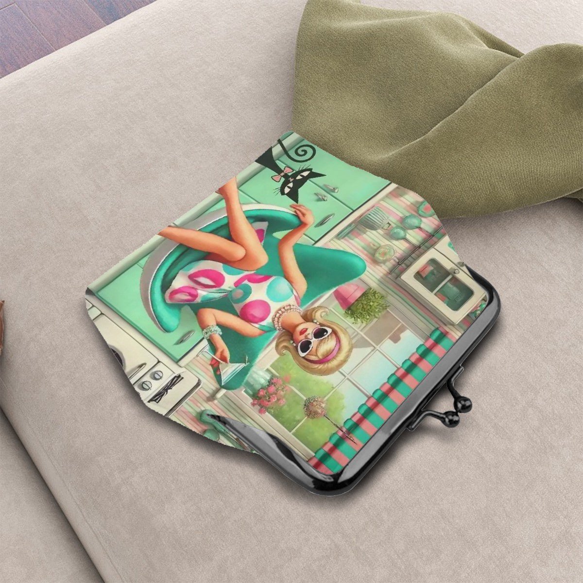 Kate McEnroe New York Groovy Vintage Kitsch Mod Girl Atomic Cat Kisslock Coin PurseCoin PursesDJHqh0yWWL