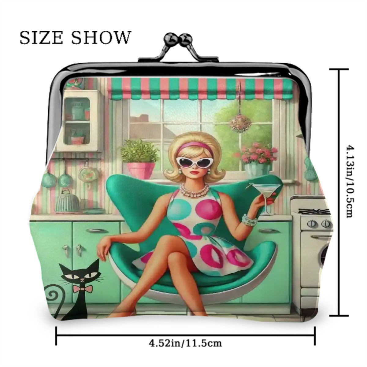 Kate McEnroe New York Groovy Vintage Kitsch Mod Girl Atomic Cat Kisslock Coin PurseCoin PursesDJHqh0yWWL